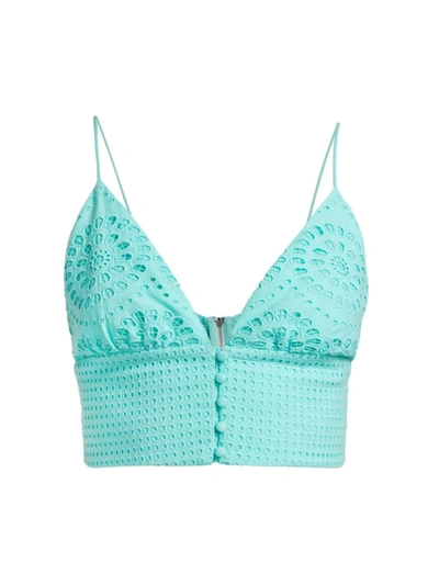 Shop Alice And Olivia Women's Adelaide Eyelet Cotton Crop Top In Aqua