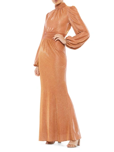 Shop Mac Duggal Women's Metallic Puff-sleeve Gown In Rust