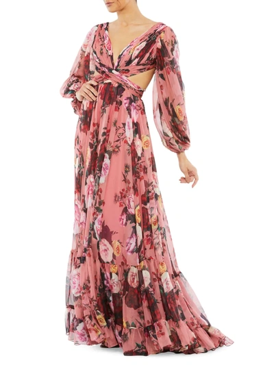 Shop Mac Duggal Women's Ieena Floral Chiffon Gown In Rose Multi
