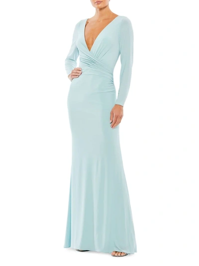Shop Mac Duggal Women's Ieena Jersey Wrap A-line Gown In Powder Blue