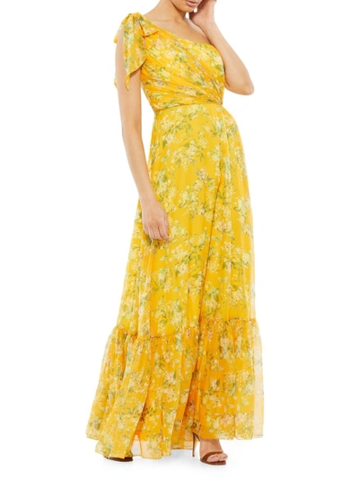 Shop Mac Duggal Women's Ieena Floral One-shoulder Gown In Yellow Multi