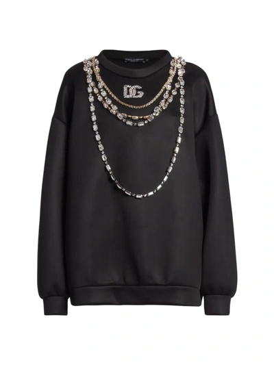 Shop Dolce & Gabbana Women's Crystal-embellished Chain & Logo Top In Nero