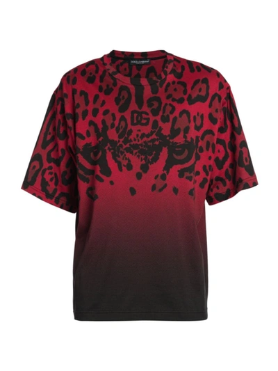 Shop Dolce & Gabbana Leopard-print Cotton T-shirt In Leo Nero Frosso