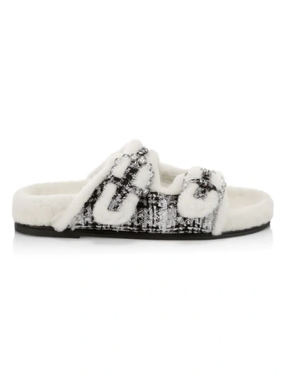 Shop Stuart Weitzman Piper Chill Shearling-lined Tweed Slides In Flannel Tweed