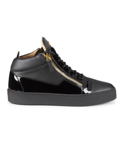 Shop Giuseppe Zanotti Men's Birel Mid-top Leather Sneakers In Nero