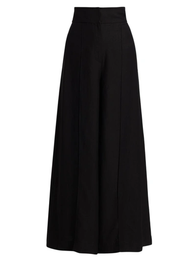 Shop Brunello Cucinelli Women's Wide-leg Linen-blend Pants In Black