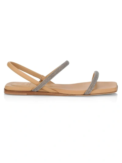 Shop Brunello Cucinelli Beaded Leather Sandals In Desert