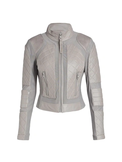 Shop Blanc Noir Leather Moto Jacket In Sharkskin