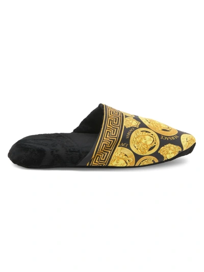 Shop Versace Women's Medusa Print Cotton Slippers In Black