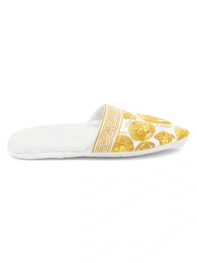 Shop Versace Women's Medusa Print Cotton Slippers In White