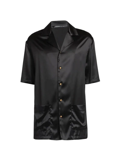 Shop Versace Men's Stretch Silk Pajama Top In Black