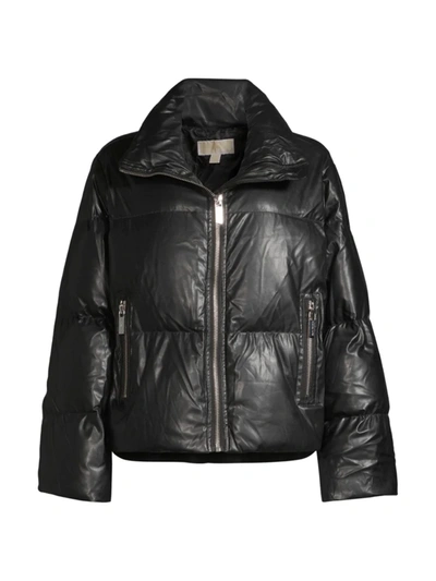 Shop Michael Michael Kors Faux Leather Puffer Jacket In Black