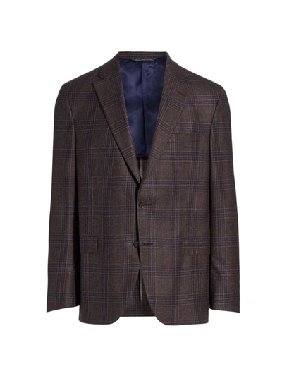 Shop Saks Fifth Avenue Men's Collection Plaid Single-breasted Blazer In Brown