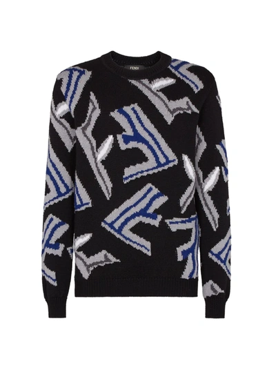 Shop Fendi Men's Fragment Knit Sweater In Nero