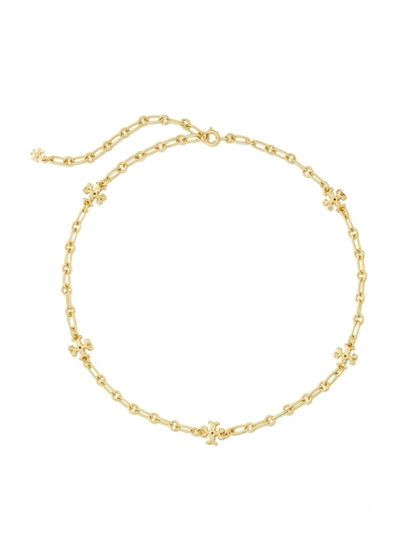 Shop Tory Burch Women's Roxanne 18k Gold-plated Logo Chain Necklace In Rolled Tory Gold