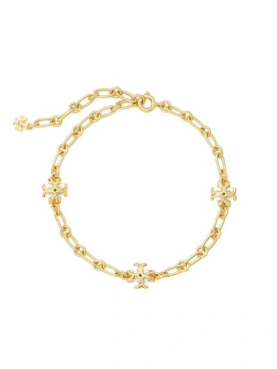 Shop Tory Burch Roxanne 18k Gold-plated Chain Delicate Bracelet In Rolled Tory/gold