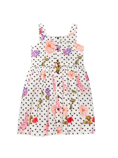 Shop Marchesa Little Girl's & Girl's Floral Polka Dot Buttoned Dress In Ivory