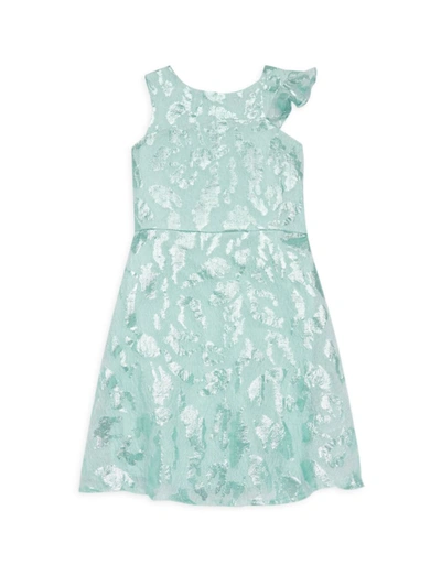 Shop Marchesa Little Girl's & Girl's Sleeveless Metallic Jacquard Dress In Aqua
