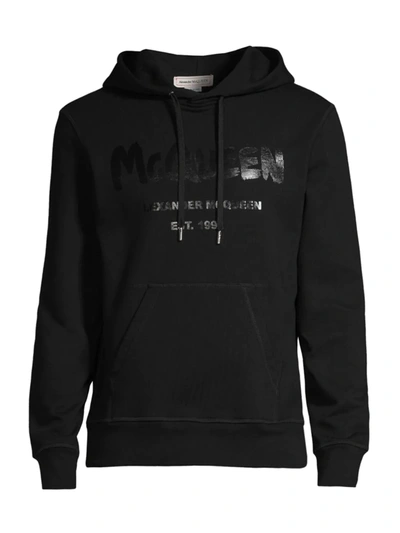 Shop Alexander Mcqueen Men's Tonal Logo-print Hoodie Sweatshirt In Black