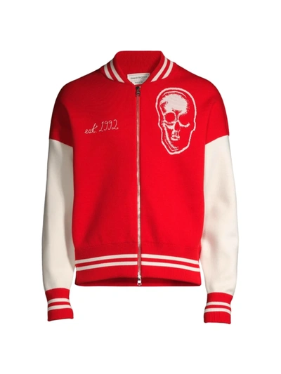 Shop Alexander Mcqueen Varsity Bomber Jacket In Poppy Red