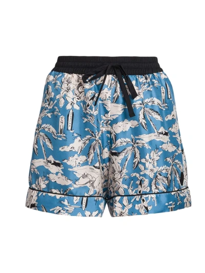 Shop Moncler Women's Beach-inspired Graphic Shorts In Blue Floral