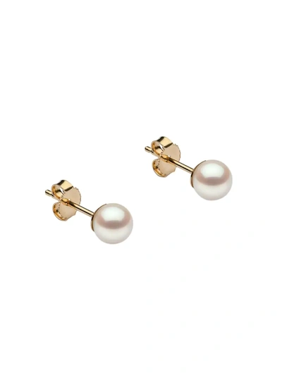 Shop Saks Fifth Avenue Women's 14k Yellow Gold & 6-6.5mm Akoya Pearl Stud Earrings In White