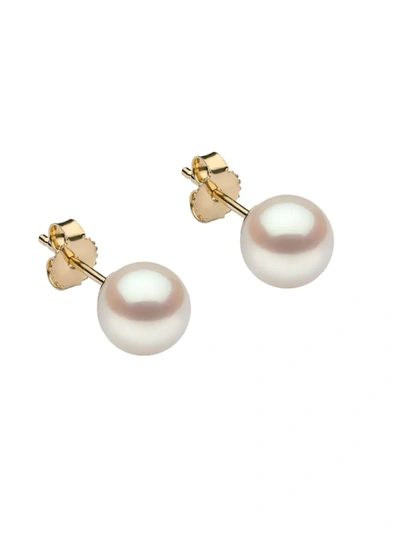 Shop Saks Fifth Avenue Women's 14k Gold & 8.5 Mm Akoya Pearl Earrings In White