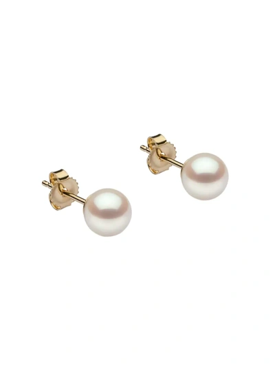 Shop Saks Fifth Avenue Women's 14k Yellow Gold & 7-7.5mm Akoya Pearl Stud Earrings In White