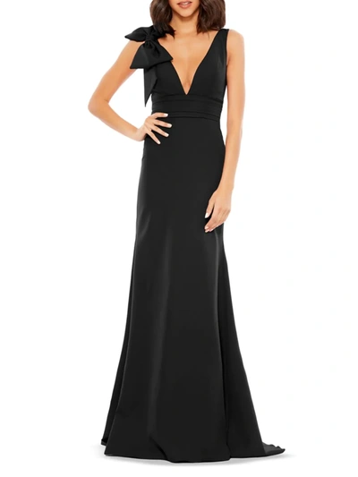 Shop Mac Duggal Women's Bow V-neck A-line Gown In Black