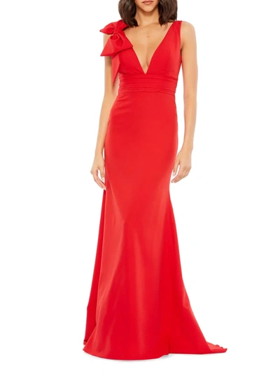 Shop Mac Duggal Women's Bow V-neck A-line Gown In Red
