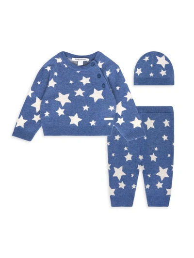 Shop Posh Peanut Baby Girl's Galaxy 3-piece Sweater, Legging & Beanie Set In Navy