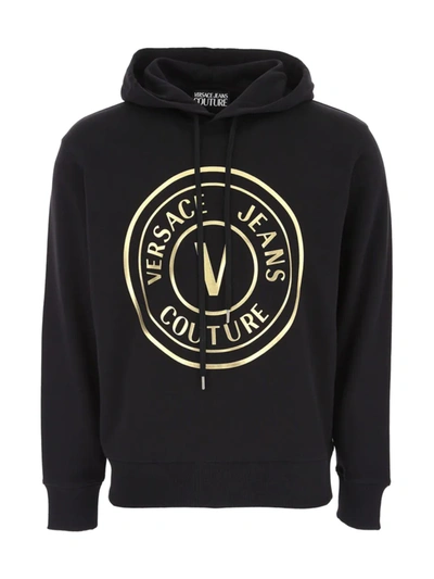 Shop Versace Men's Metallic Emblem Hoodie In Black Gold