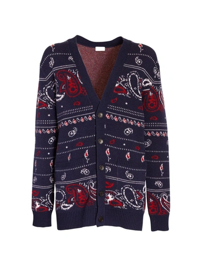 Shop Etro Men's Maglia Jacquard Cardigan Sweater In Blu