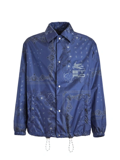 Shop Etro Bandana Printed Overshirt In Blu