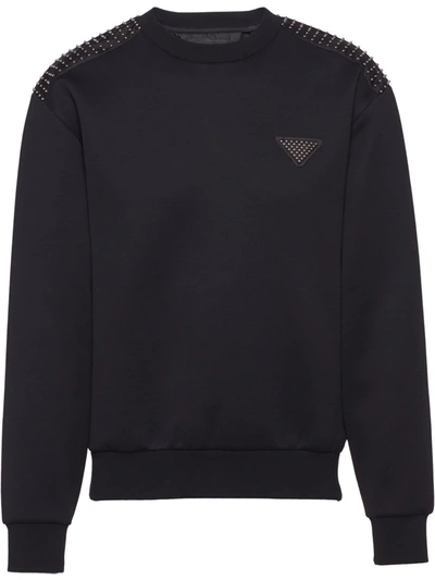 Shop Prada Stud-embellished Logo-plaque Sweatshirt In Black