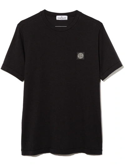 Shop Stone Island Junior Teen Logo-patch Cotton T-shirt In Black