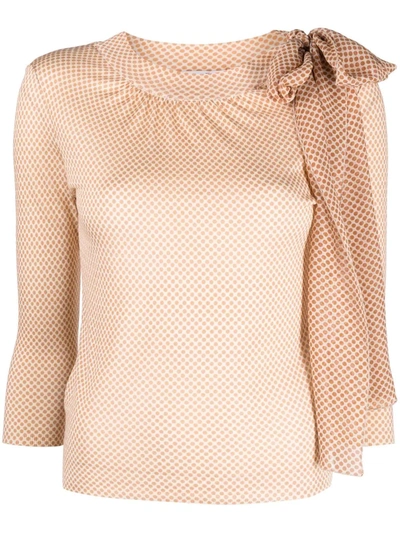 Pre-owned Dior 蝴蝶结细节波点罩衫（2010年代典藏款） In Brown