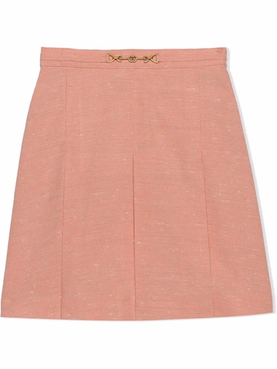 Shop Gucci Horsebit Canvas Skirt In Pink
