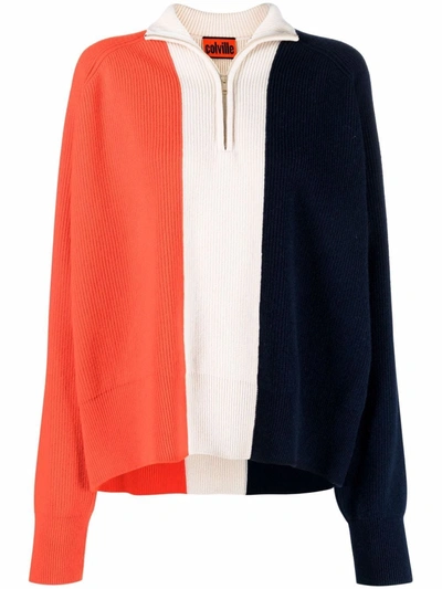 Colville Womens Orng Nvy C Sandwich Tricolour Wool Jumper L In Blue