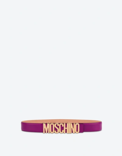 Shop Moschino Lettering Logo Calfskin Belt In Plum