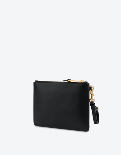 Shop Moschino Small Calf Leather Clutch With Logo In Black