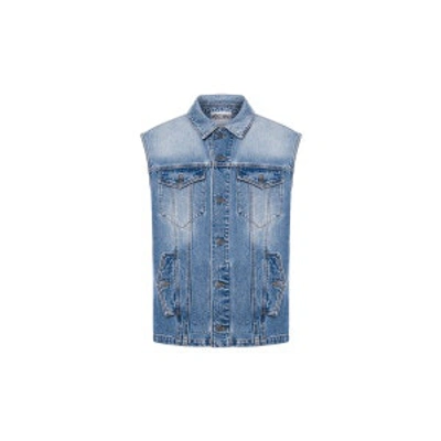 Shop Moschino Smiley® Embroidery Blue Denim Vest