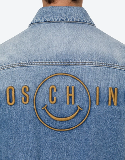 Shop Moschino Smiley® Embroidery Blue Denim Vest