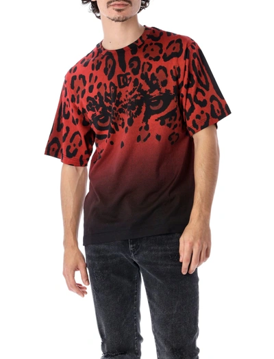 Shop Dolce & Gabbana Leopard-print Logo-print T-shirt In Leo Red