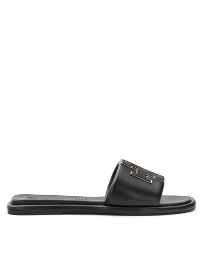 Shop Tory Burch Double T Leather Sliders