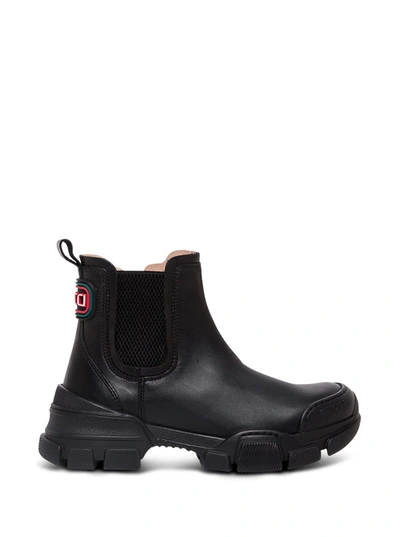 Shop Gucci Black Leather Ankle Boots With Logo