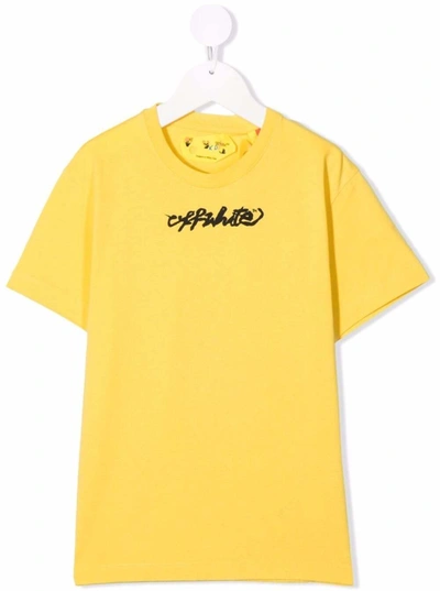 Shop Off-white Yellow Cotton T-shirt With Logo Print