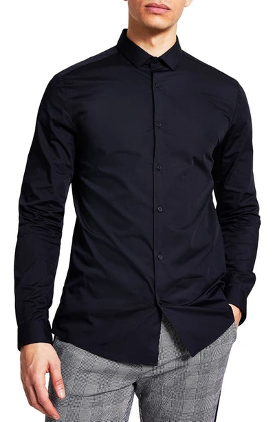 Shop River Island Smart Long Sleeve Button-up Shirt In Black