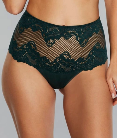 Shop Le Mystere Lace Allure High-waist Thong In Deep Forest