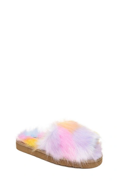 Minnetonka Lyla Faux Fur Slide Slipper In Pink Unicorn